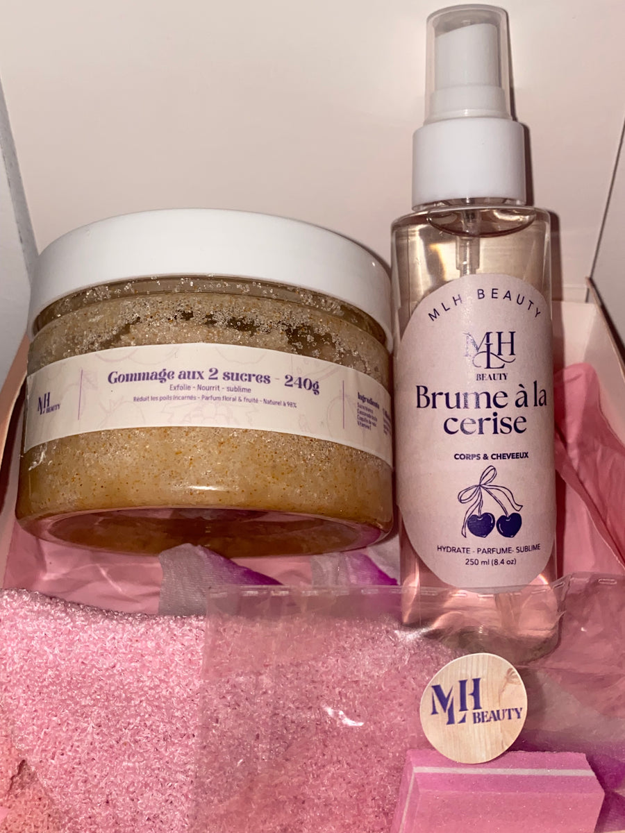 Coffret Rituel MLH Gommage+brume cerise +gant exfoliant ￼